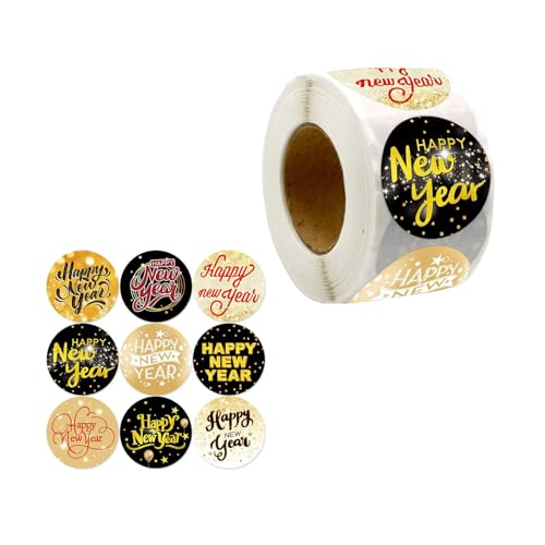 500 Stück Happy New Year Aufkleber Weihnachten Verpackungsetiketten Selbstklebende Etiketten für Weihnachtskarte Geschenkbox Süßigkeitentüte von HNsdsvcd