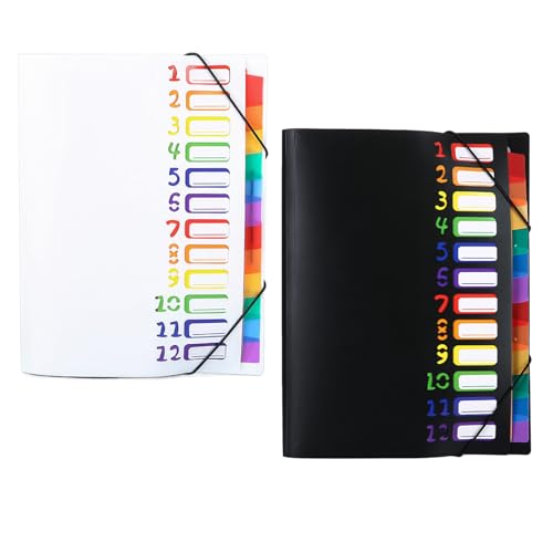 Fächermappe, Organizer, 12 beschriftete Fächer, elastischer Verschluss, organische Form, Dokumentenaufbewahrungslösung, 2 Stück Fächermappe, Organizer, 12 beschriftete Fächer, elastischer Verschluss, organische Form, Dokumentenaufbewahrungslösung, 2 Stück von HNsdsvcd