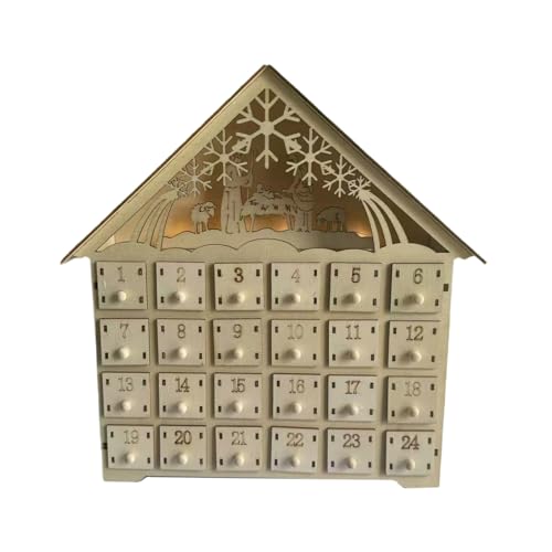 Festival Holz Adventskalender, tragbarer Adventskalender aus Holz, mit LED-Licht und 24 Tage bis Weihnachten Schubladen von HNsdsvcd
