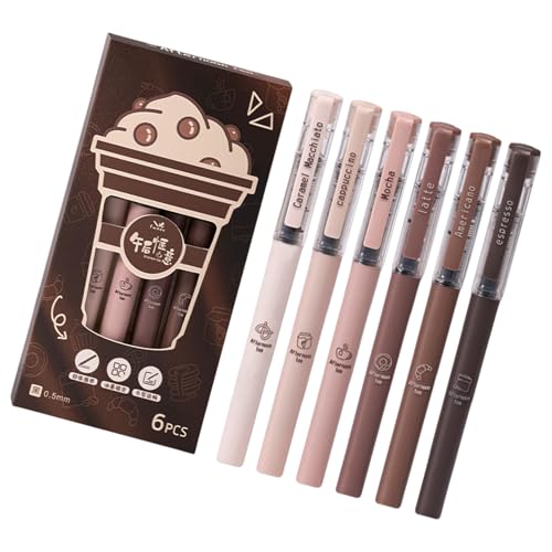 HNsdsvcd Ästhetischer, neutraler Kugelschreiber, Kaffee-Gelschreiber, 0,5 mm, schnelltrocknende Tinte, Stift, Schule, Bürobedarf, 6 Stück von HNsdsvcd