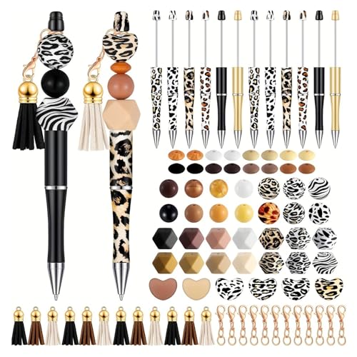 HNsdsvcd Beadable Kugelschreiber, glattes Schreiben, Perlenstift, Leopardenmuster, Perlenstift, Bastelstift für Studenten von HNsdsvcd