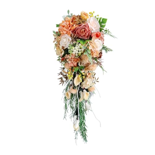 HNsdsvcd Cascading Bridal Bouquet Flower Corsage Künstliche Rosenstrauß Foto Requisiten Braut Bouquet Für Hochzeitsfeier Abschlussball Künstlicher Blumen Bouquet Weiß Für Dekoration Bulk von HNsdsvcd
