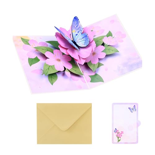 HNsdsvcd Einzigartige Popup Geburtstags Jubiläumskarte 3D Schmetterlinge Und Blooms Grußkarte Stilvolle Handgefertigte Postkarte Mit Umschlag von HNsdsvcd