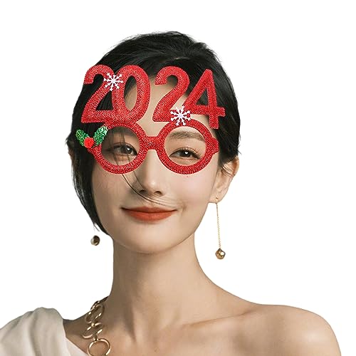 HNsdsvcd Neujahr Kostüm Brille Sonnenbrille Bühne Futuristische Brillen 2024 Neujahr Party Requisiten 2024 Mistelzweig Brille Weihnachtsbrille von HNsdsvcd