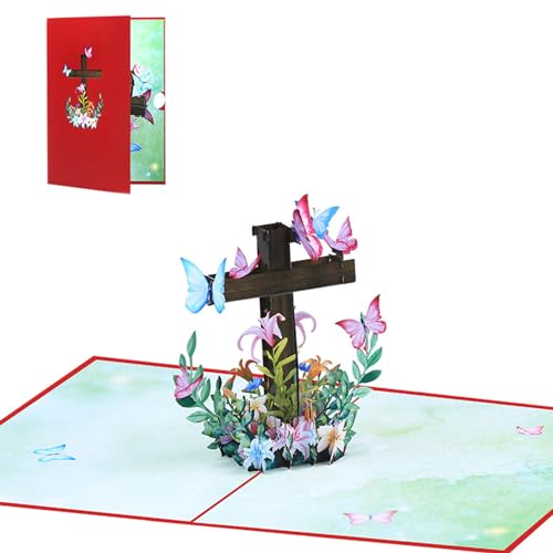 HNsdsvcd Religiöse Kreuze Osters Karte 3D Popup Osters Card Religiöse Sympanzkarte Beileidkarte Mit Nachrichtennotizumschlag von HNsdsvcd