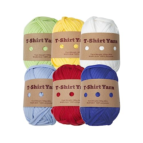 HNsdsvcd T-Shirt-Garn, Strickgarn, mehrfarbig, Polyester-Streifen für Häkelprojekte zur Herstellung von Taschen und Körben, 6 Stück von HNsdsvcd