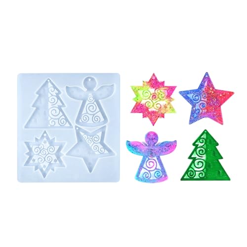 Silikonformen mit Weihnachtsengel zum Selbermachen, Ton, UV-Epoxidharz, Schmuck, Tasche, Anhänger, Schlüsselanhänger, Halskette, Ohrringe, Basteln, Harzformen von HNsdsvcd