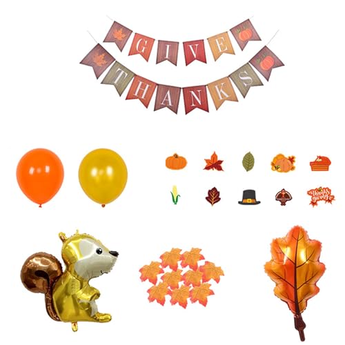 Thanksgiving-Ballon-Set, Party-Dekoration, Erntedankfest, Eichhörnchen, Ahornblatt-Ballon-Zubehör mit Bannern, Kuchenaufsätze, leicht und tragbar von HNsdsvcd