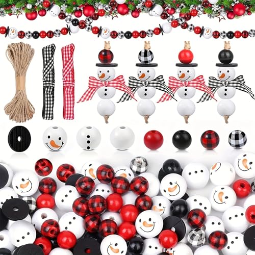 Weihnachtliche Holzperlen zum Basteln, runde Bastelperlen, Winter-Schneemänner, Schmuckherstellung, Heim-Party-Dekorationen von HNsdsvcd