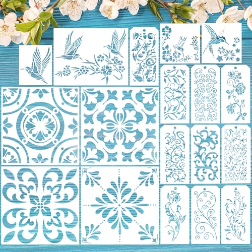 18 Stück Schablonen Set, Wiederverwendbare Malschablonen, Verschiedene Größen, Blumen, Blättern, Tieren, für Wand Boden Dekor DIY Heim dekoration 18 Stück Schablonen Set, Wiederverwendbare Malschablonen, Verschiedene Größen, Blumen, Blättern, Tieren, für Wand Boden Dekor DIY Heim dekoration von HO-SFSM