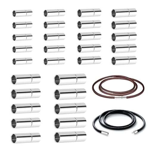 30 Stück Leder Endkappen zur Schmuckherstellung, Lederband Verschluss Armband,Verschluss Lederband für DIY Armbänder Halsketten (1.5/2/3/4/5/6mm) von HO-SFSM