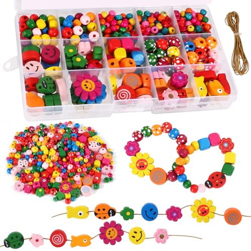 400 Stück Holzperlen zum Auffädeln, Holzperlen Bunt, Perlen Für Armbänder, Kommt mit Nadel und Faden, für DIY Armbänder Schmuck Halsketten für Spielzeug 400 Stück Holzperlen zum Auffädeln, Holzperlen Bunt, Perlen Für Armbänder, Kommt mit Nadel und Faden, für DIY Armbänder Schmuck Halsketten für Spielzeug von HO-SFSM