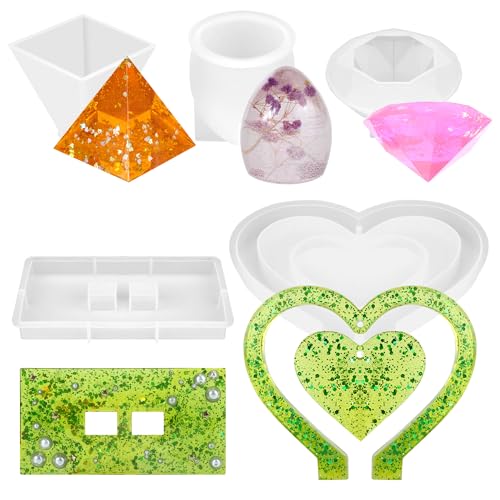5 Stück Harz Formen, Epoxidharz Formen, Resin Silikonform, Pyramide, Eiförmig, Diamant-Modell, Herz-Set, für DIY Basteln 5 Stück Harz Formen, Epoxidharz Formen, Resin Silikonform, Pyramide, Eiförmig, Diamant-Modell, Herz-Set, für DIY Basteln von HO-SFSM