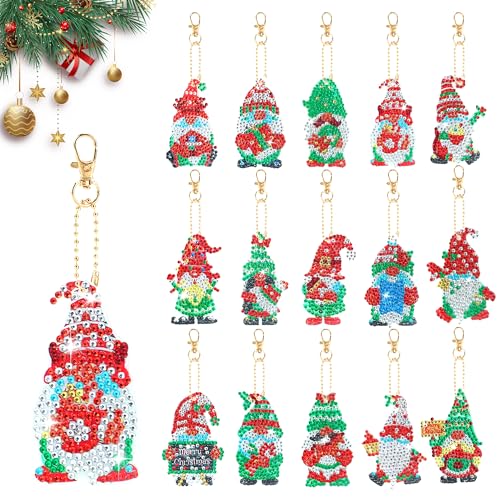 HO-SFSM 15 Set 5D Diamond Painting Weihnachten Anhänger, DIY Kit Weihnachtsbaum Deko, Weihnachtsmann Schlüsselanhänger Doppelseitige ,Kann an Weihnachtsbäumen von HO-SFSM