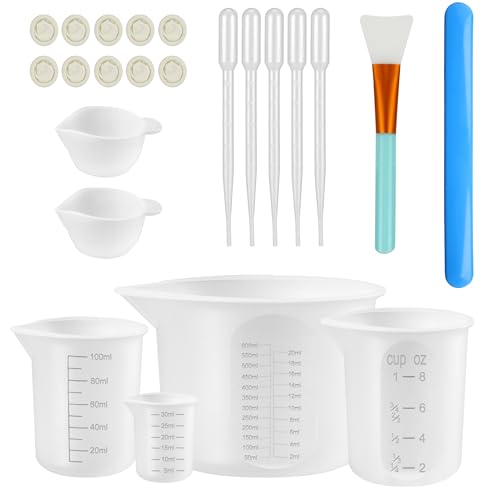 Silikon Messbecher Set, 600ml/250ml/100ml/30ml, Mit Rührstäbchen, Pipetten, Handschuhe von Epoxidharz, Bürsten, für Formen, Schmuckherstellung Silikon Messbecher Set, 600ml/250ml/100ml/30ml, Mit Rührstäbchen, Pipetten, Handschuhe von Epoxidharz, Bürsten, für Formen, Schmuckherstellung von HO-SFSM