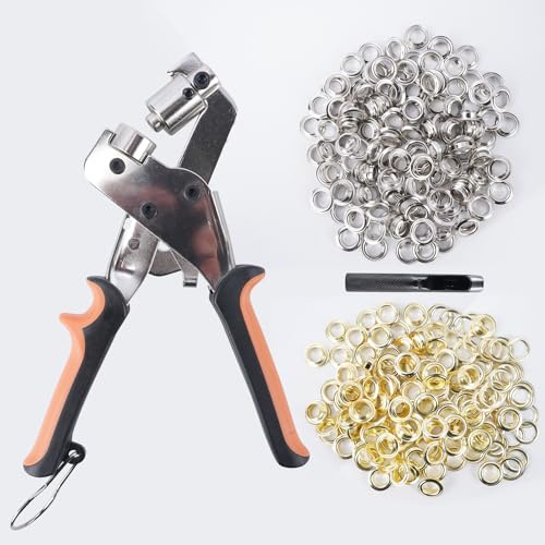 HO2NLE Ösenzange Set 500PCS Ösen 3/8 inch(Innen-Ø 10mm) Professionelles Handheld Ösenstanzer, Magnetische Ösenpresse für Planen, Stoffe, Sonnensegeln, Vorhang von HO2NLE