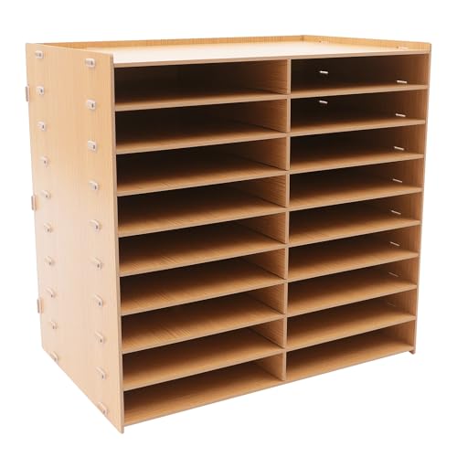 HOARLICN Stehsammler Holz, Büro Organizer Dokumentenablage Holz Goldene Eiche 51.8 X 33 X 49cm 18 Fächer 9.21kg mit Gummiringe fur Journale, Notizbücher, Comics (Protokoll) von HOARLICN