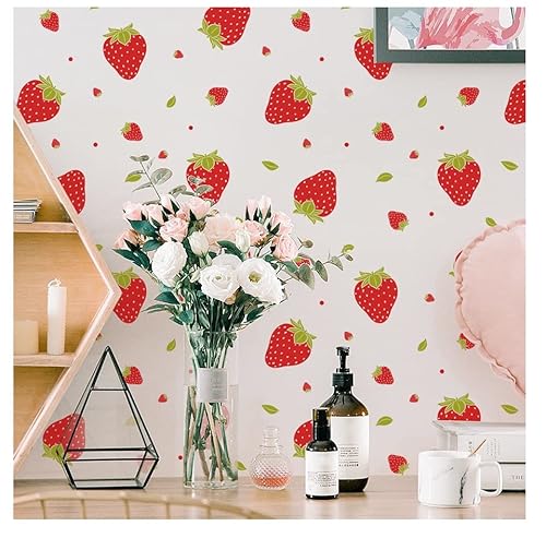 HOAZIACEHN Obst-Wandaufkleber, 4 Blatt Erdbeer-Dekor Erdbeer-Aufkleber, rote Erdbeer-Aufkleber für Mädchen Jungen Baby Schlafzimmer Kinderzimmer Wanddekoration von HOAZIACEHN
