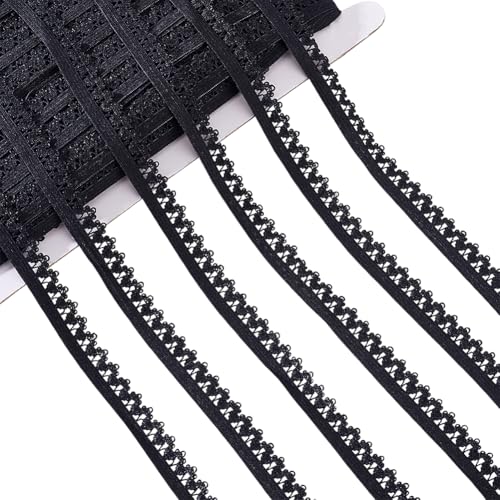 HOBBIESAY (91)54.68cm Schwarzes Elastisches Spitzenbesatzband Mit Krone Dehnbarer Kante Polyester Dehnbares Band Zubehör 1/2(1) cm Breit Zum Nähen von Kleidung Heimdekoration DIY Bastelprojekte von HOBBIESAY