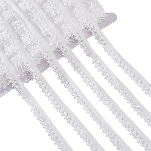 HOBBIESAY (91)54.68cm Weißes Elastisches Spitzenband Mit Kronen Stretch Kantenbesatz 1/2(1) cm Breites Dehnbares Polyesterband Zubehör Zum Nähen von Kleidung Heimdekoration DIY Bastelprojekte von HOBBIESAY