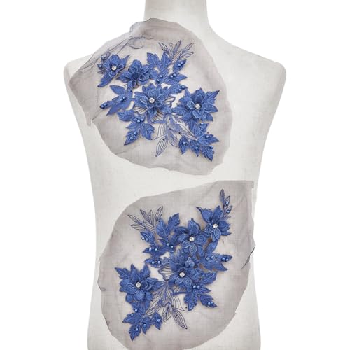 HOBBIESAY 1 Paar 3D-Blumen-Spitzenapplikationen, dunkelblau, Polyester, Blumenaufnäher, Perlenstickerei, Applikationen, dekorativer Reparaturflicken für Hochzeitskleid, Kleid, Mieder, Kostüm, Kleidung HOBBIESAY 1 Paar 3D-Blumen-Spitzenapplikationen, dunkelblau, Polyester, Blumenaufnäher, Perlenstickerei, Applikationen, dekorativer Reparaturflicken für Hochzeitskleid, Kleid, Mieder, Kostüm, Kleidung von HOBBIESAY