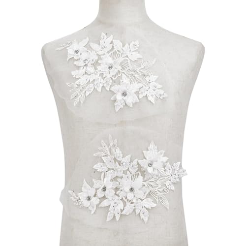 HOBBIESAY 1 Paar 3D-Blumen-Spitzenapplikationen, weißes Polyester, Blumenaufnäher, Perlenstickerei-Applikationen, dekorativer Reparaturflicken für Hochzeitskleid, Kleid, Mieder, Kostüm, Kleidung HOBBIESAY 1 Paar 3D-Blumen-Spitzenapplikationen, weißes Polyester, Blumenaufnäher, Perlenstickerei-Applikationen, dekorativer Reparaturflicken für Hochzeitskleid, Kleid, Mieder, Kostüm, Kleidung von HOBBIESAY