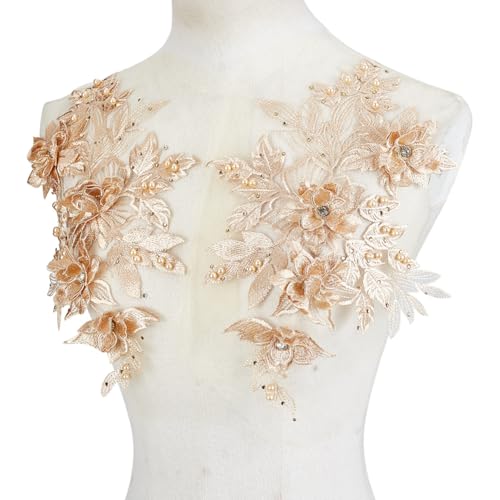 HOBBIESAY 1 Paar Hellgoldene Blumen Spitzen Applikationen 3D Blumenstickerei Applikationen Strass Perlen Blumen Aufnäher Für Damen Hochzeitskleid Kleid Mieder Kostüm Kleidung DIY HOBBIESAY 1 Paar Hellgoldene Blumen Spitzen Applikationen 3D Blumenstickerei Applikationen Strass Perlen Blumen Aufnäher Für Damen Hochzeitskleid Kleid Mieder Kostüm Kleidung DIY von HOBBIESAY