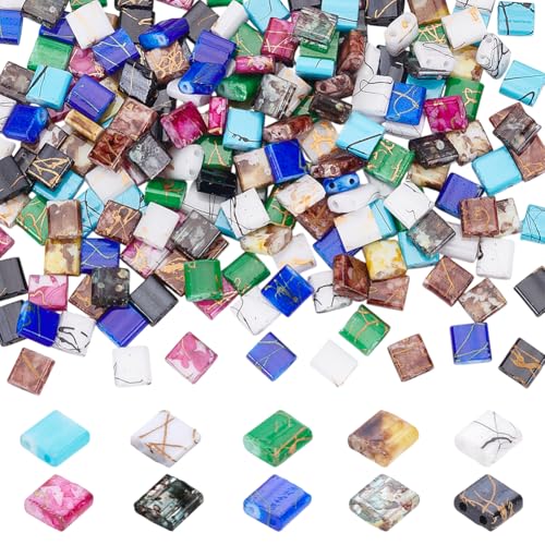 HOBBIESAY 10 Farbe 200 Stück Glas Perlen 5mm Flache Quadratische Perlen 2 Löcher Glasperlen Undurchsichtige Würfelperle Lose Abstandshalter Bastelperlen Für DIY Armbänder Ohrringe Halsketten von HOBBIESAY