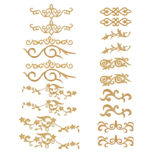 HOBBIESAY 10 Paar Goldfarbener Blumen Stickerei Aufnäher Mit Blättern Und Ranken Zum Aufbügeln Aufnähen Dekorative Applikationen Reparatur Für Rucksäcke Mützen Kleidung Basteln von HOBBIESAY