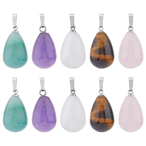 HOBBIESAY 10 Stück 5 Stil Steinanhänger Charms Edelsteinanhänger Bunte Tropfen Erdiger Stein Mit Platinfarbenem Messingzubehör Für Die Herstellung von Halsketten Ohrringen Und Schmuck HOBBIESAY 10 Stück 5 Stil Steinanhänger Charms Edelsteinanhänger Bunte Tropfen Erdiger Stein Mit Platinfarbenem Messingzubehör Für Die Herstellung von Halsketten Ohrringen Und Schmuck von HOBBIESAY