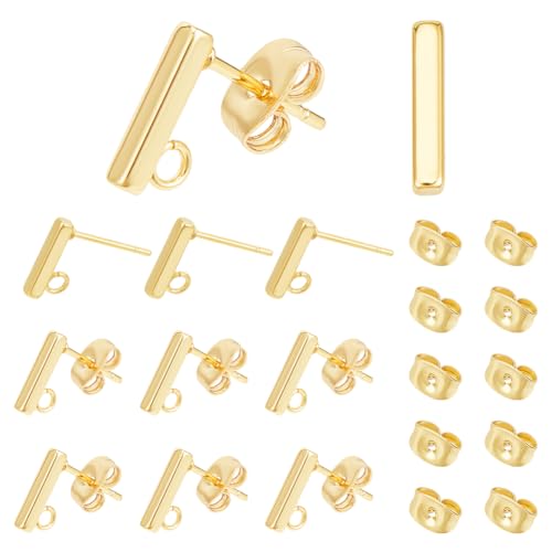 HOBBIESAY 10 Stück Rechteckige Ohrstecker Beschläge Goldenes Ohrstecker Set Ohrstecker Aus Edelstahl Mit Ohrmuttern Ohrstecker Und Verschlüsse Für Selbstgemachte Ohrringe Schmuckherstellungszubehör von HOBBIESAY