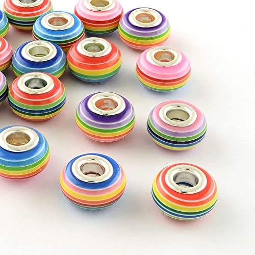 HOBBIESAY 100 Stück 14mm Harz Rondelle Europäische Perlen Zufällige Farbe Europäische Perlen Mit Platinfarbenem Messing Doppelkern Streifen Bastelperlen Für Armband Schmuckherstellung Loch 5mm HOBBIESAY 100 Stück 14mm Harz Rondelle Europäische Perlen Zufällige Farbe Europäische Perlen Mit Platinfarbenem Messing Doppelkern Streifen Bastelperlen Für Armband Schmuckherstellung Loch 5mm von HOBBIESAY