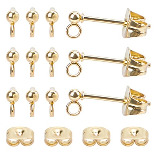 HOBBIESAY 100 Stück 18 Karat vergoldete Kugelohrringe, vergoldete Ohrstecker, Fassungen, Edelstahl, Ohrringpfosten und Verschlüsse für Frauen, DIY-Schmuckherstellung von HOBBIESAY