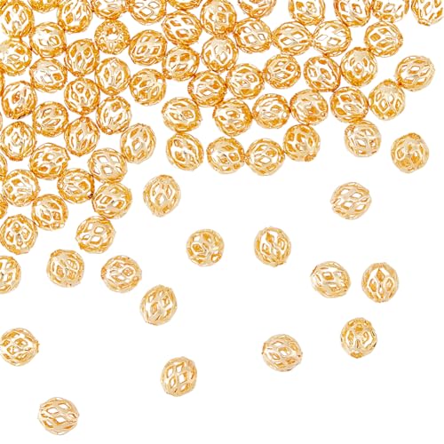 HOBBIESAY 100 Stück 18K Vergoldete Filigrane Runde Hohle Perlen 6mm Goldene Abstandsperlen Legierungs Charm Perlen Lose Metallperlen Für DIY Handwerk Armbänder Halsketten Ohrringe HOBBIESAY 100 Stück 18K Vergoldete Filigrane Runde Hohle Perlen 6mm Goldene Abstandsperlen Legierungs Charm Perlen Lose Metallperlen Für DIY Handwerk Armbänder Halsketten Ohrringe von HOBBIESAY