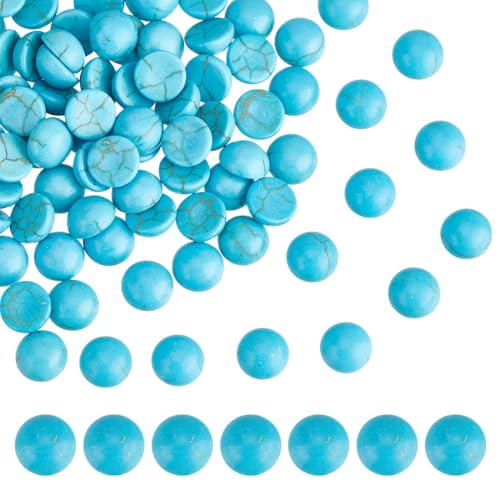 HOBBIESAY 100 Stück Türkis Cabochons Steinperlen Türkis Flache Rückseite Steinperlen Blaue Textur Edelstein Flacher Runder Stein Cabochon Für Schmuckherstellung 8x4mm von HOBBIESAY