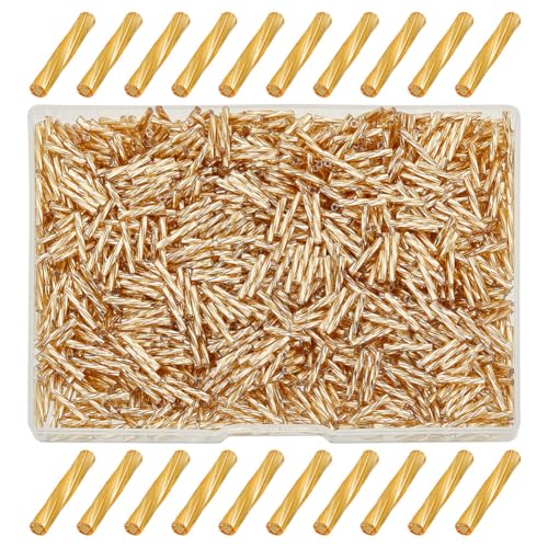 HOBBIESAY 1000 Stück verdrehte Stiftperlen, 12 mm, goldene Röhrenperlen, Glasperlen, Abstandshalter, kleine Bastelperlen für DIY-Armbänder, Halsketten, Ohrringe, Schmuckherstellung, Loch: 0,5 mm HOBBIESAY 1000 Stück verdrehte Stiftperlen, 12 mm, goldene Röhrenperlen, Glasperlen, Abstandshalter, kleine Bastelperlen für DIY-Armbänder, Halsketten, Ohrringe, Schmuckherstellung, Loch: 0,5 mm von HOBBIESAY