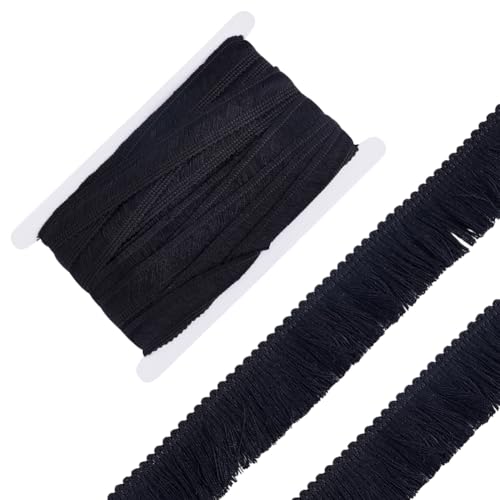 HOBBIESAY 12.5 m Polyester Spitzenbesatz Band Quaste Nähzubehör Stoff Spitzenbesätze Quaste Nähzubehör Schnürsenkel Schwarz Zum Nähen Heimdekoration DIY Handwerk Kleidungszubehör von HOBBIESAY
