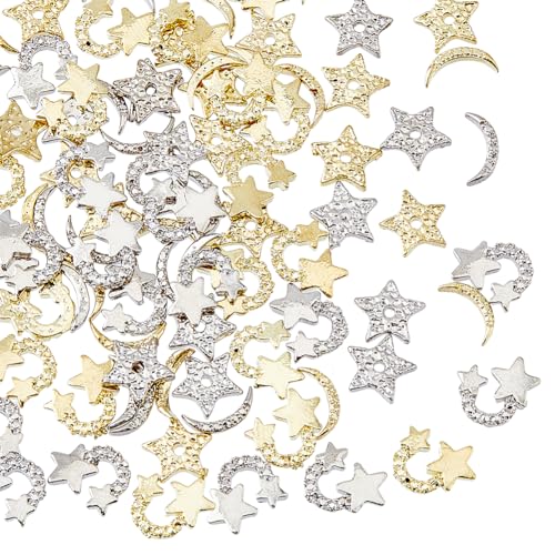 HOBBIESAY 120 Stück 6 Stile Legierung Strass Cabochons Platin/Hellgold Nail Art Dekoration Zubehör Sterne Mond Nagel Strasssteine 3D Nail Art Charms Für Schönere Nail Art Herstellung HOBBIESAY 120 Stück 6 Stile Legierung Strass Cabochons Platin/Hellgold Nail Art Dekoration Zubehör Sterne Mond Nagel Strasssteine 3D Nail Art Charms Für Schönere Nail Art Herstellung von HOBBIESAY