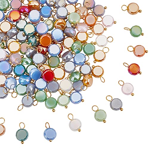 HOBBIESAY 120 Stück Baumelnde Perlen Charms Flache Runde Perlen Anhänger Charms Mit Kleinem Loch Gemischte Farben Glasperlen Anhänger Für Die Herstellung von Halsketten Ohrringen von HOBBIESAY