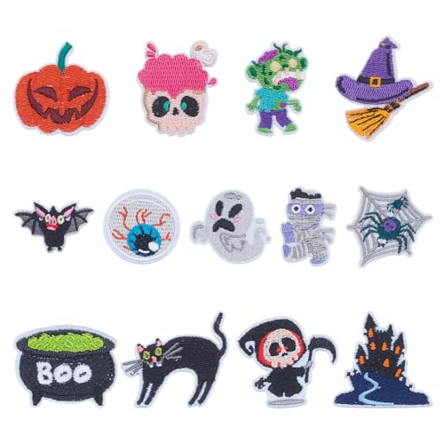 HOBBIESAY 13 Stück Gebrochene Halloween Patchs Mit Kürbissen Geistern Schädeln Schwarzen Katzen Hexenhüten Fledermäusen Nähbarem Und Bügelbarem Patch Für Halloween DIY Bekleidung Jacken Hosen HOBBIESAY 13 Stück Gebrochene Halloween Patchs Mit Kürbissen Geistern Schädeln Schwarzen Katzen Hexenhüten Fledermäusen Nähbarem Und Bügelbarem Patch Für Halloween DIY Bekleidung Jacken Hosen von HOBBIESAY