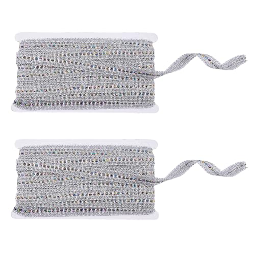 HOBBIESAY 13.5 m Silbernes Spitzenbesatzband Metallisches Geflecht Spitzenbesatz Mit Pailletten Verzierter Gimpenbesatz Polyester Spitze Bunter Bandbesatz Satin Für Hochzeit DIY Nähzubehör von HOBBIESAY
