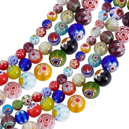 HOBBIESAY 150 Stück runde Blumen-Glasperlen, bunt, lose Perlen, Blumen, glasierte Perlen, Millefiori, Glasperlen für Frauen, DIY-Armband, Halskette, Schmuckherstellung, Loch: 1 mm HOBBIESAY 150 Stück runde Blumen-Glasperlen, bunt, lose Perlen, Blumen, glasierte Perlen, Millefiori, Glasperlen für Frauen, DIY-Armband, Halskette, Schmuckherstellung, Loch: 1 mm von HOBBIESAY