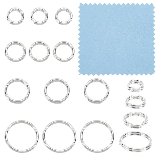 HOBBIESAY 16 Stücke 4 Größen 925 Sterlingsilber Split Jump Ring Mit Poliertuch Doppelschlaufen Schmuckringe Offene Ringe 4mm 5mm 6mm 8mm Für Damen DIY Schmuckherstellung Bastelzubehör von HOBBIESAY