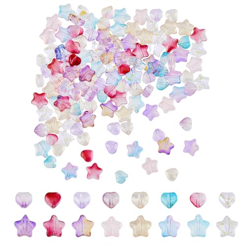 HOBBIESAY 160 Stück 8 Farben Herz Stern Perlen 5.5-8.5mm Niedliche Glasperlen Große Transparente Galvanisierte Abstandsperlen Glitzerndes Pulver Und Regenbogenbeschichtete Bunte Perlen HOBBIESAY 160 Stück 8 Farben Herz Stern Perlen 5.5-8.5mm Niedliche Glasperlen Große Transparente Galvanisierte Abstandsperlen Glitzerndes Pulver Und Regenbogenbeschichtete Bunte Perlen von HOBBIESAY