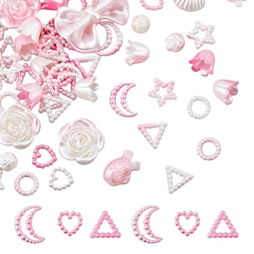 HOBBIESAY 170 Stück ABS Kunststoff Imitationsperlen Cabochons 3D Nagel Charms Rosa Acryl Mehrere Formen Blume Herz Stern Mond Schleife Kreis Perlen Nail Art Charm Für Dekorationszubehör HOBBIESAY 170 Stück ABS Kunststoff Imitationsperlen Cabochons 3D Nagel Charms Rosa Acryl Mehrere Formen Blume Herz Stern Mond Schleife Kreis Perlen Nail Art Charm Für Dekorationszubehör von HOBBIESAY