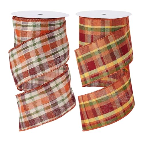 HOBBIESAY 19.68 Yards 2 Rollen Herbst Karobänder Mit Drahtrand Herbstlich Orangefarbene Karobänder Herbst Gingham Karoband Für Selbstgemachte Geschenkverpackungen Kranz Baumschleifen Dekoration HOBBIESAY 19.68 Yards 2 Rollen Herbst Karobänder Mit Drahtrand Herbstlich Orangefarbene Karobänder Herbst Gingham Karoband Für Selbstgemachte Geschenkverpackungen Kranz Baumschleifen Dekoration von HOBBIESAY
