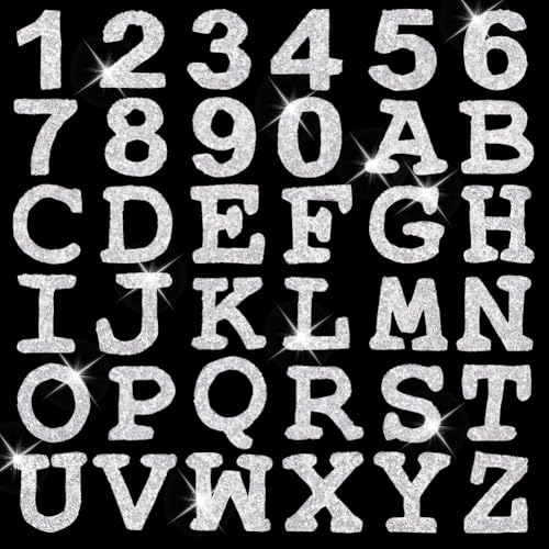 HOBBIESAY 2 Stil 36 Stück Strass Buchstaben/Zahlenaufkleber Glitzer 0-9 Zahlenaufkleber Buchstaben A-Z Selbstklebende Weiße Strass Wortaufkleber Zum Aufbügeln von Buchstaben Für Kleidung von HOBBIESAY