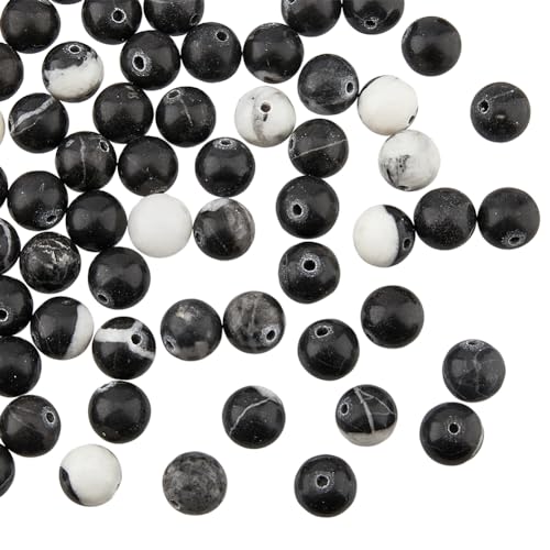 HOBBIESAY 2 Stränge Natürliche Schwarze Zebra-Perlen 8 mm Runde Lose Edelsteinperlen Ca96 Stück Netzwerk-Jaspis-Perlen Mattierte Mattpolierte Steinperlen Für DIY-Schmuckherstellung Armband-Halskette von HOBBIESAY