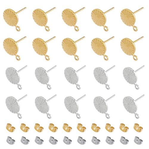 HOBBIESAY 20 Paar 304 Edelstahl-Ohrstecker Mit Schlaufenstift Flache Runde Ohrstecker Kleine Gänseblümchen-Förmige Ohrstecker DIY-Ohrringe Für Frauen Zur Schmuckherstellung Gold Silber von HOBBIESAY