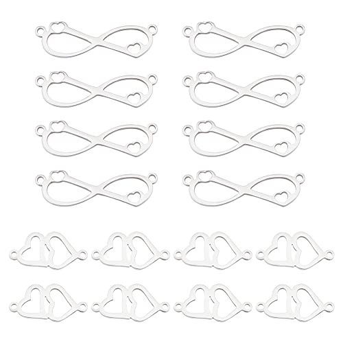 HOBBIESAY 20 Stück 2 Stile Doppelherzverbinder Charms Infinity Verbinder Mit Kleinem Herz Edelstahlglieder Herz Zu Herz Verbinder Für Die Schmuckherstellung Loch 1.4mm von HOBBIESAY